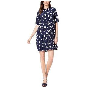 Alfani Navy Blue White Polka Dot Bungee Hem Shirt Dress